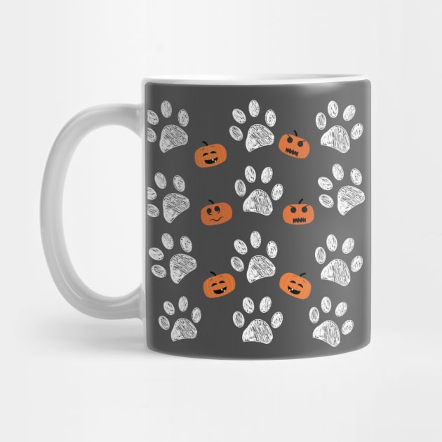 Doodle white paw prints with funny pumpkins by GULSENGUNEL